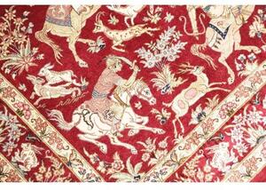 Tappeto Ghom Seta Figurativo Rosso Scuro Avorio 80x124 Cm
