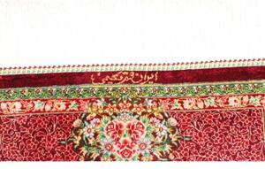 Tappeto Ghom Seta Medaglione Floreale Bordeaux Verde 81x118 Cm