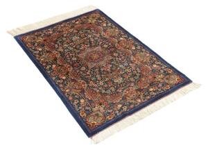 Tappeto Ghom Seta Medaglione Floreale Blu Cobalto Beige 80x117 Cm