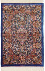Tappeto Ghom Seta Medaglione Floreale Blu Cobalto Beige 80x117 Cm