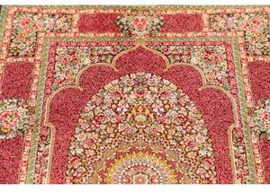 Tappeto Ghom Seta Medaglione Floreale Bordeaux Verde 81x118 Cm