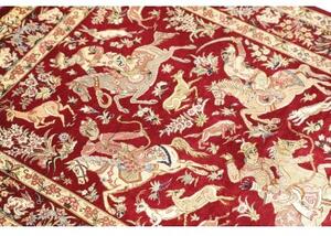 Tappeto Ghom Seta Figurativo Rosso Scuro Avorio 80x124 Cm