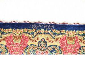Tappeto Ghom Seta Medaglione Floreale Blu Rosso Corallo 81x120 Cm