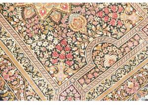 Tappeto Ghom Seta Medaglione Floreale Nero Rosso 62x90 Cm