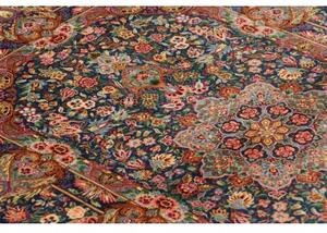 Tappeto Ghom Seta Medaglione Floreale Blu Cobalto Beige 80x117 Cm