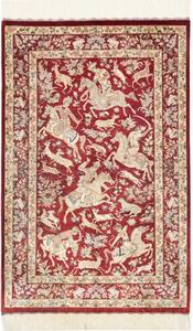 Tappeto Ghom Seta Figurativo Rosso Scuro Avorio 80x124 Cm