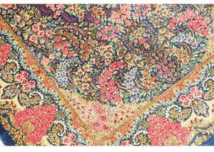 Tappeto Ghom Seta Medaglione Floreale Blu Rosso Corallo 81x120 Cm