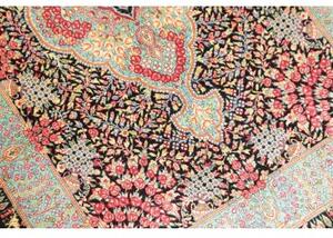 Tappeto Ghom Seta Medaglione Floreale Nero Azzurro 63x93 Cm