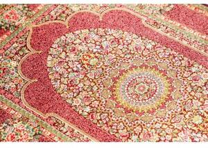 Tappeto Ghom Seta Medaglione Floreale Bordeaux Verde 81x118 Cm
