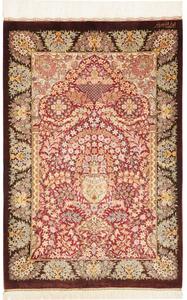 Tappeto Ghom Seta Floreale Bordeaux Avorio 63x94 Cm
