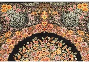 Tappeto Ghom Seta Medaglione Floreale Nero Beige 59x93 Cm