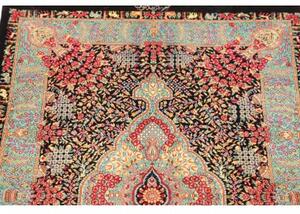 Tappeto Ghom Seta Medaglione Floreale Nero Azzurro 63x93 Cm