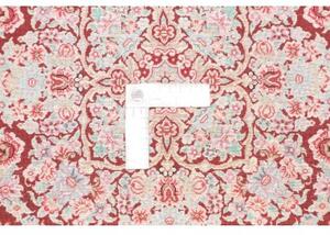 Tappeto Ghom Seta Medaglione Floreale Rosso Bordeaux Beige 61x91 Cm