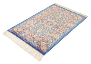 Tappeto Ghom Seta Medaglione Floreale Blu Cobalto Beige 80x117 Cm
