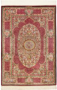 Tappeto Ghom Seta Medaglione Floreale Bordeaux Verde 81x118 Cm