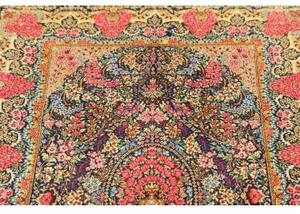 Tappeto Ghom Seta Medaglione Floreale Blu Rosso Corallo 81x120 Cm