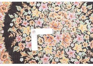 Tappeto Ghom Seta Medaglione Floreale Nero Beige 59x93 Cm
