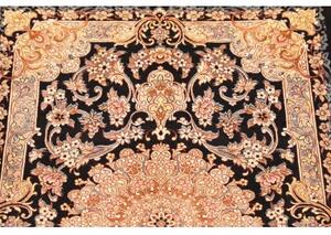 Tappeto Ghom Seta Medaglione Floreale Nero Avorio 62x90 Cm