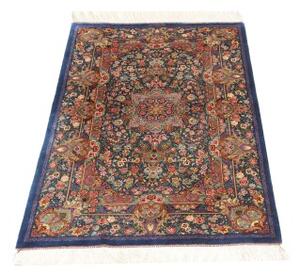 Tappeto Ghom Seta Medaglione Floreale Blu Cobalto Beige 80x117 Cm