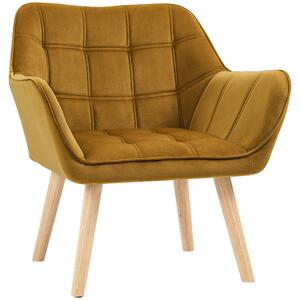 HOMCOM Poltrona Imbottita, Poltrona da Accenti, Design Scandinavo, Velluto, fino a 120 kg, Gambe in legno di Gomma, Giallo