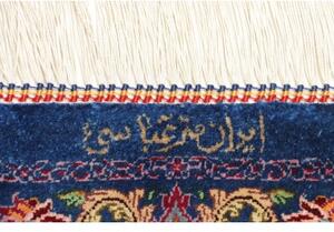 Tappeto Ghom Seta Medaglione Floreale Blu Cobalto Beige 80x117 Cm