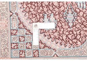 Tappeto Ghom Seta Medaglione Floreale Marrone Scuro Beige 80x122 Cm