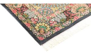 Tappeto Ghom Seta Medaglione Floreale Blu Scuro Celeste 78x117 Cm