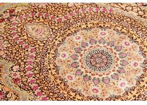 Tappeto Ghom Seta Medaglione Floreale Marrone Scuro Avorio 79x121 Cm