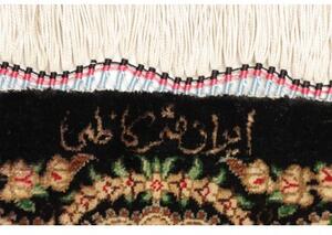 Tappeto Ghom Seta Medaglione Floreale Nero Rosso Corallo 80x120 Cm