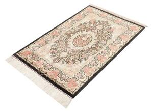 Tappeto Ghom Seta Medaglione Floreale Nero Rosso Corallo 80x120 Cm
