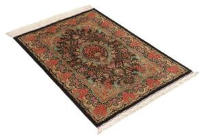 Tappeto Ghom Seta Medaglione Floreale Nero Rosso Corallo 80x120 Cm