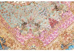 Tappeto Ghom Seta Figurativo Celeste Blu Petrolio 82x120 Cm