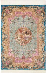 Tappeto Ghom Seta Figurativo Celeste Blu Petrolio 82x120 Cm
