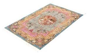Tappeto Ghom Seta Figurativo Celeste Blu Petrolio 82x120 Cm