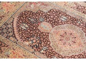 Tappeto Ghom Seta Medaglione Floreale Marrone Scuro Beige 80x122 Cm