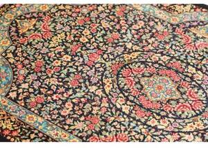 Tappeto Ghom Seta Medaglione Floreale Nero Rosso 78x120 Cm