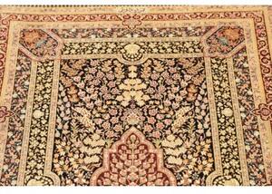 Tappeto Ghom Seta Medaglione Floreale Nero Avorio 79x118 Cm