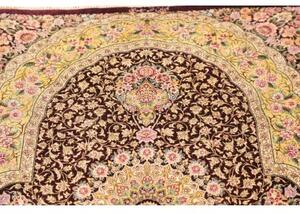 Tappeto Ghom Seta Medaglione Floreale Borgogna Beige 79x124 Cm