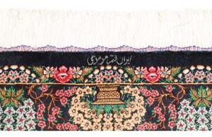Tappeto Ghom Seta Medaglione Floreale Blu Scuro Celeste 78x117 Cm