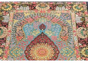 Tappeto Ghom Seta Medaglione Floreale Blu Scuro Celeste 78x117 Cm