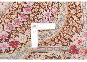 Tappeto Ghom Seta Medaglione Floreale Marrone Scuro Avorio 79x121 Cm