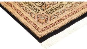 Tappeto Ghom Seta Medaglione Floreale Nero Avorio 79x118 Cm