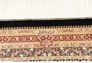 Tappeto Ghom Seta Medaglione Floreale Nero Avorio 79x118 Cm