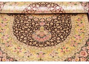 Tappeto Ghom Seta Medaglione Floreale Borgogna Beige 79x124 Cm