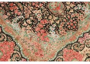 Tappeto Ghom Seta Medaglione Floreale Nero Rosso Corallo 80x120 Cm