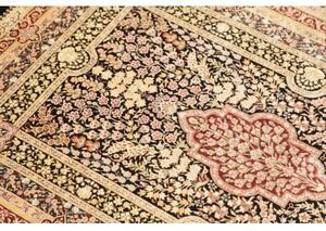Tappeto Ghom Seta Medaglione Floreale Nero Avorio 79x118 Cm