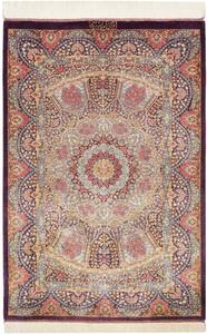 Tappeto Ghom Seta Medaglione Floreale Viola Beige 81x123 Cm
