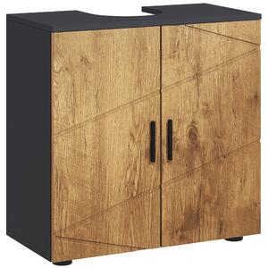 Kleankin Mobile Sottolavabo Bagno per Piedistallo con Armadietto 2 Ante, 60x30x60cm, Rovere | Aosom Italy