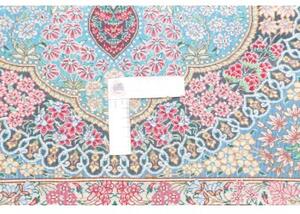 Tappeto Ghom Seta Medaglione Floreale Blu Scuro Celeste 78x117 Cm