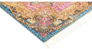 Tappeto Ghom Seta Figurativo Celeste Blu Petrolio 82x120 Cm